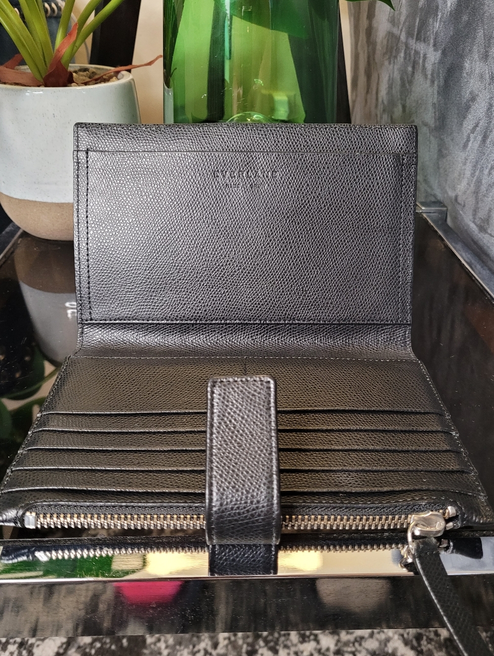 Everlane Black Pebbled Leather The Traveler Large Zippered Wallet Billfold - Picture 6 of 16